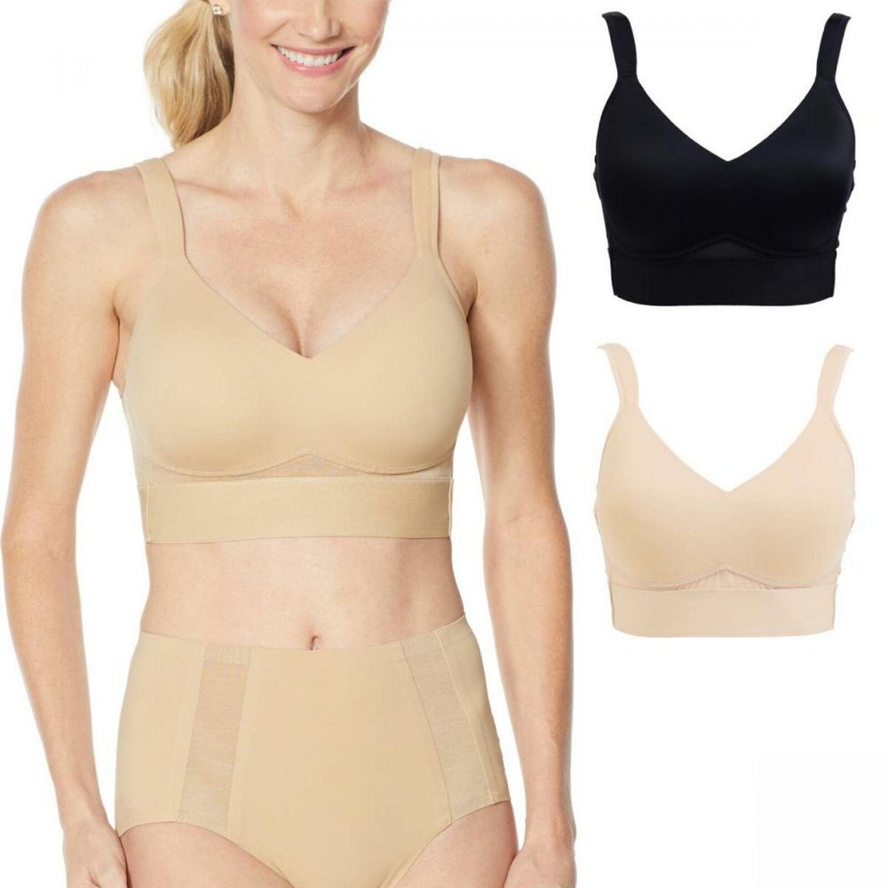 NEW 2 Pack Mesh Back Molded Bras Medium Nude Black